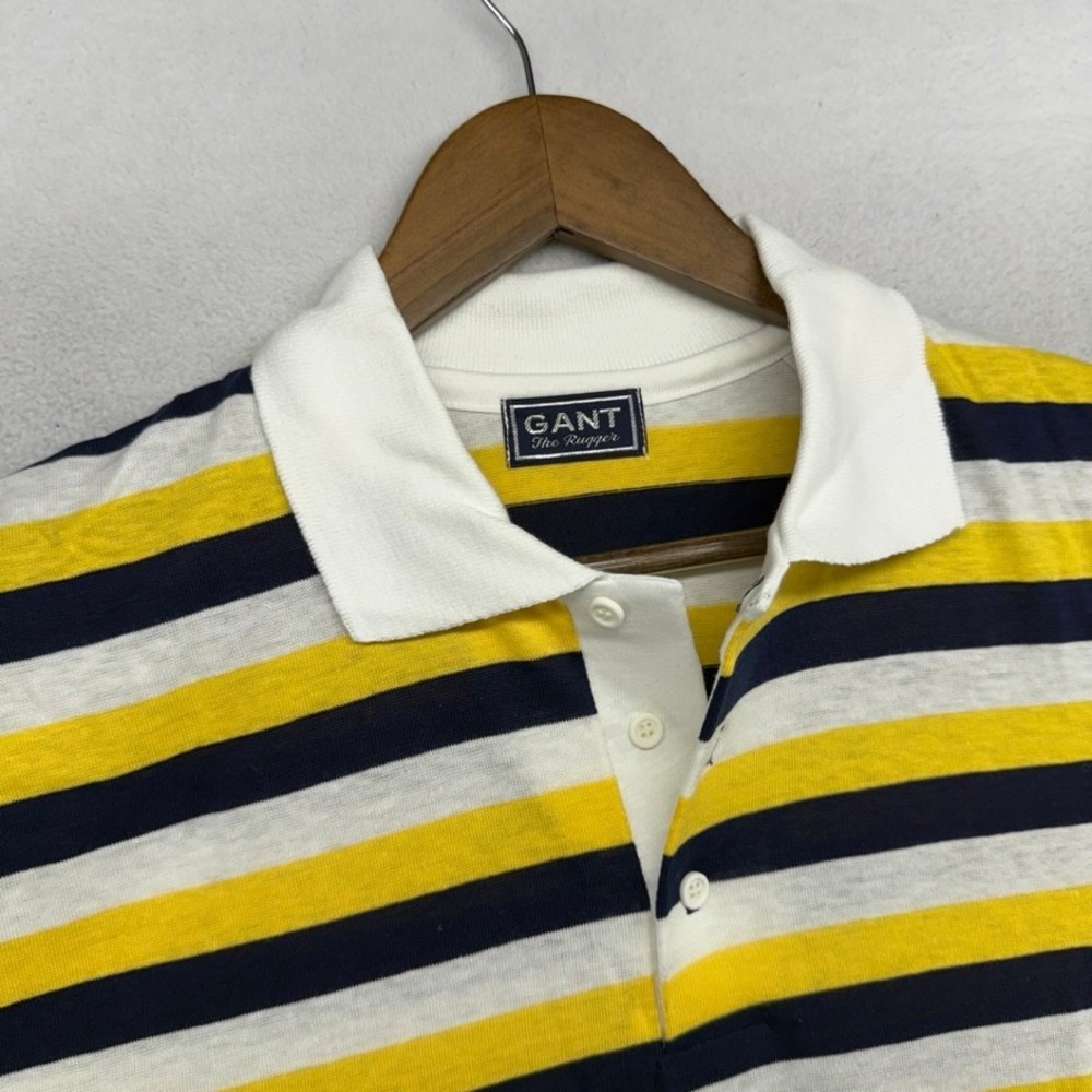 Vintage Gant Polo Shirt Mens XL Yellow Blue The Rugger Knit Deadstock 70s ivy - Picture 3 of 8